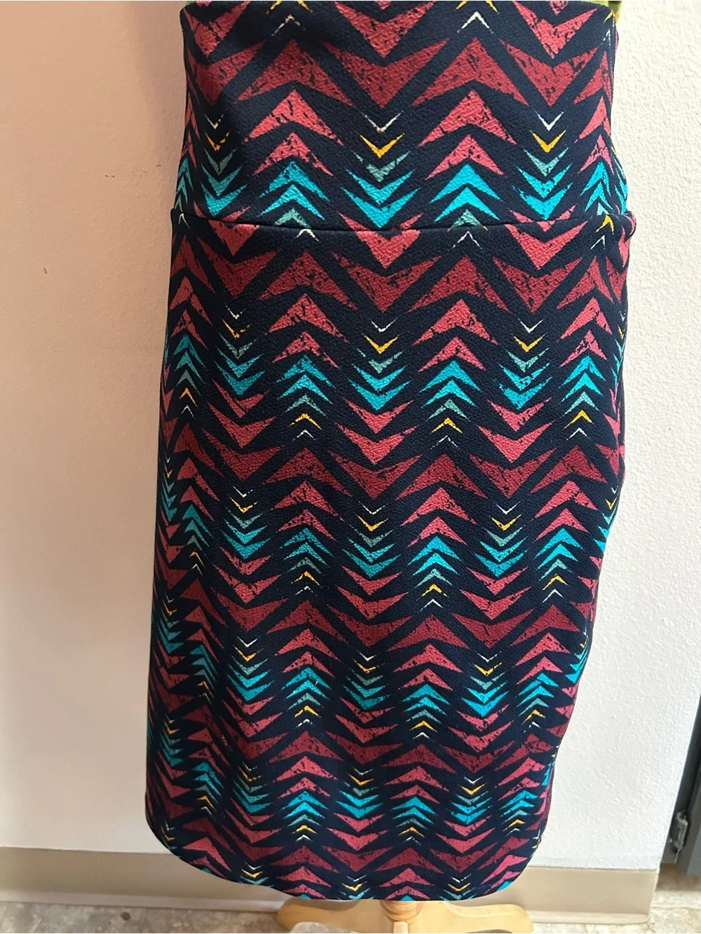 Black Chevron-Print Pencil Skirt with Teal & Coral southwestern print